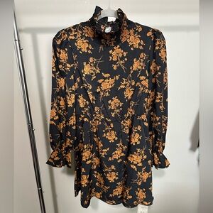 Floral Black and Orange Dress